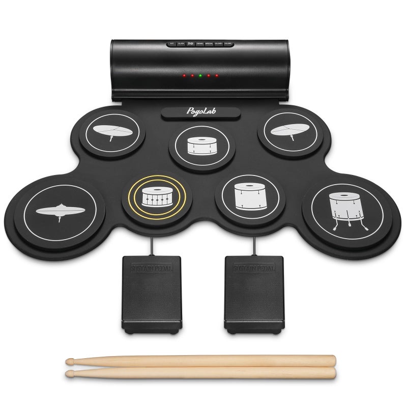 POGOLAB Electronic Drum Set, 7 Pads Roll Up Electric Drum Pad with Wireless Function, Portable Rechargeable Midi Drum Kit with Built-in Speaker/Pedals/Headphone Jack, Great Holiday Gift for Beginner - Image 1