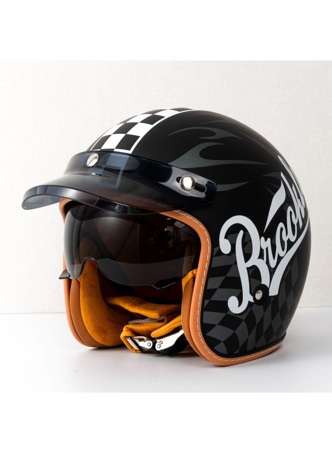 Retro 3/4 Motorcycle Helmet Unisex with Built-in Goggles - Mt-5 Explorer (Includes Black Lens, White Lens & Visor)