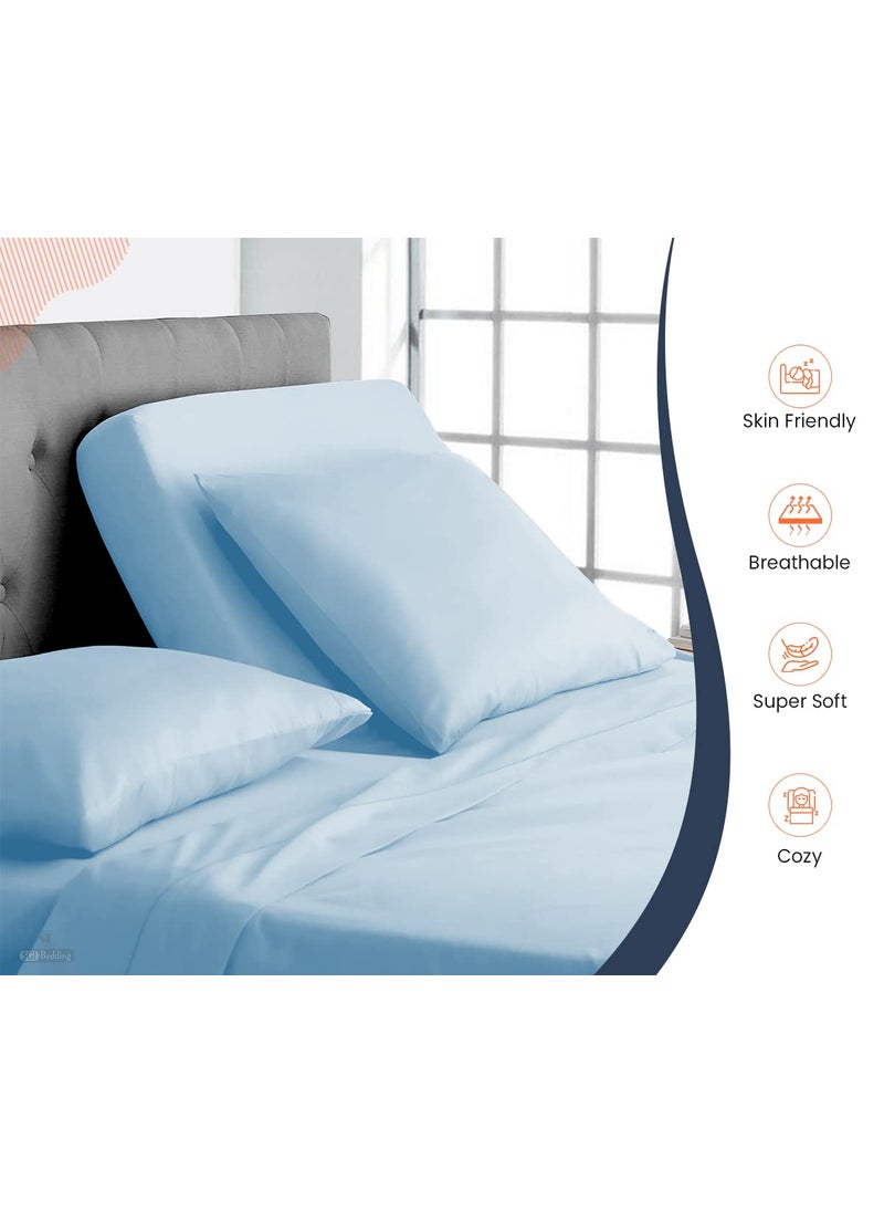 SGI bedding SGI bedding 36"" King Split Top Flex Head Sheet 100% Egyptian Cotton Sheet Set 1000 Thread Count Flex Top Sheet for Adjustable Bed 4Pc Sheet Set 18"" Deep Pocket for Sleep Number Bed - Light Blue  - Image 4