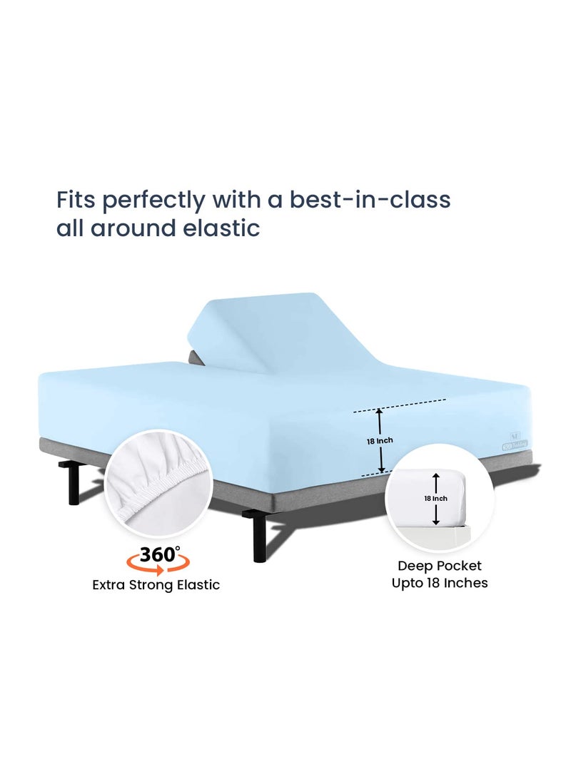 SGI bedding SGI bedding 36"" King Split Top Flex Head Sheet 100% Egyptian Cotton Sheet Set 1000 Thread Count Flex Top Sheet for Adjustable Bed 4Pc Sheet Set 18"" Deep Pocket for Sleep Number Bed - Light Blue  - Image 5