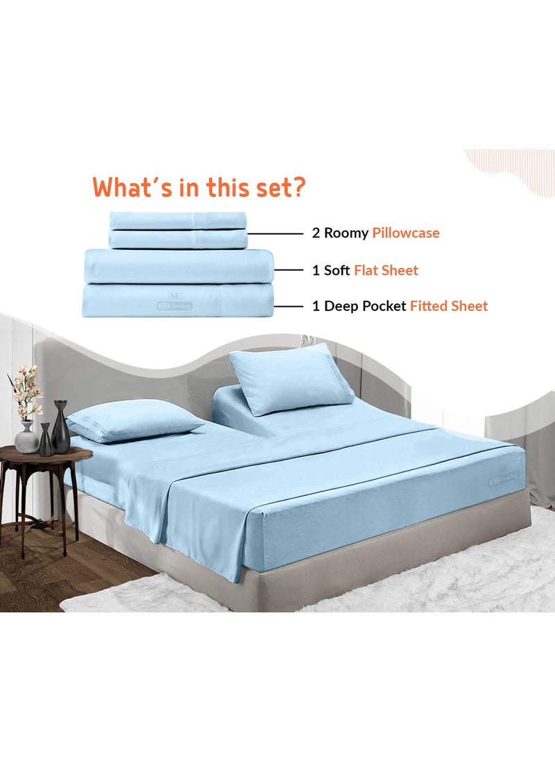 SGI bedding SGI bedding 36"" King Split Top Flex Head Sheet 100% Egyptian Cotton Sheet Set 1000 Thread Count Flex Top Sheet for Adjustable Bed 4Pc Sheet Set 18"" Deep Pocket for Sleep Number Bed - Light Blue  - Image 2