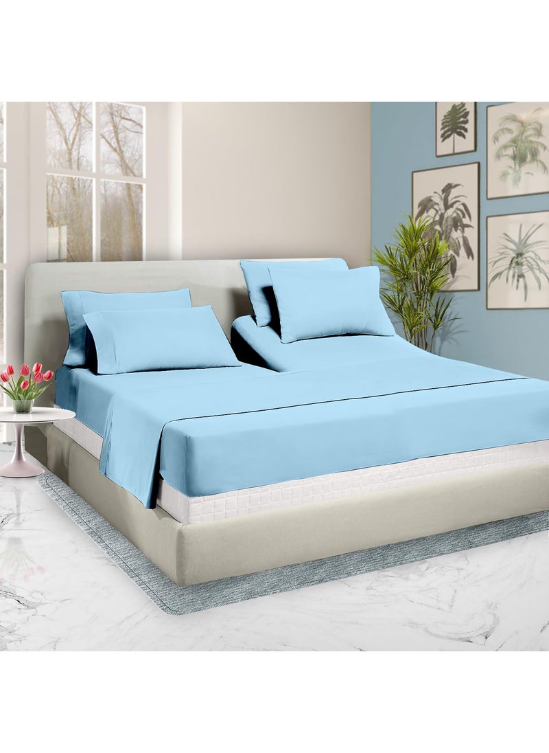 SGI bedding SGI bedding 36"" King Split Top Flex Head Sheet 100% Egyptian Cotton Sheet Set 1000 Thread Count Flex Top Sheet for Adjustable Bed 4Pc Sheet Set 18"" Deep Pocket for Sleep Number Bed - Light Blue  - Image 1
