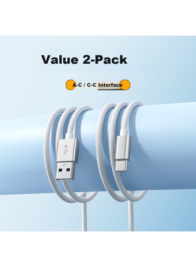 Ky Kangyou Type-C Charging Cable 2-Pack Super Fast Charge 60W Compatible With 66W, For Huawei Xiaomi Apple 15/16, Silver White 1M - Image 2