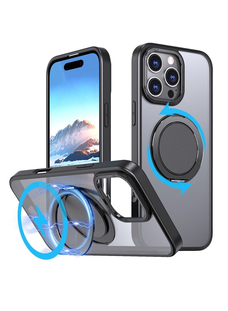 Cellairis ROTATABLE RING Case for Apple iPhone 15 Pro Max - MagSafe Compatible Transparent Cover with Kickstand Grip – Black - Image 2