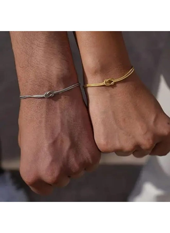 VORA Legame Knot Bracelet Set of 2 Gold and Silver Plated Slim Snake Chain Couples Bracelets - Image 1