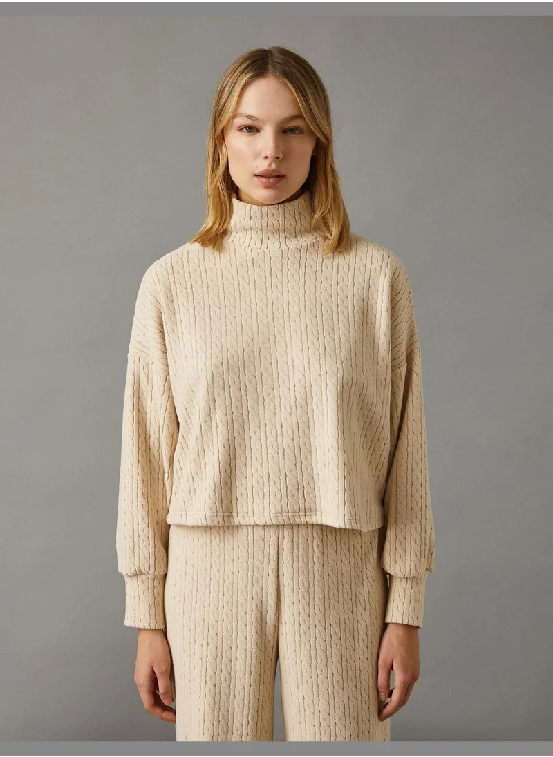 كوتون Turtleneck Knit Patterned Sweater