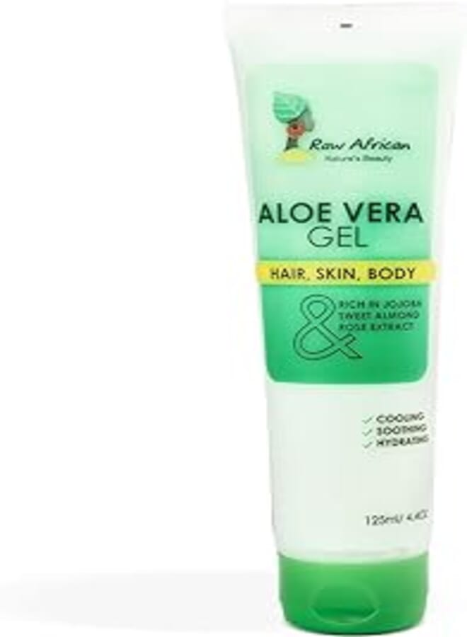 Raw African Raw African | Aloe Vera Gel | Pure & Natural | Skin & Hair | Moisturizing | Strong Hair | No Dandruff | For Itchy, Dry, Sunburned Skin | Vitamin Rich | Alcohol Free | Leave-in | Curly Hair | 125g