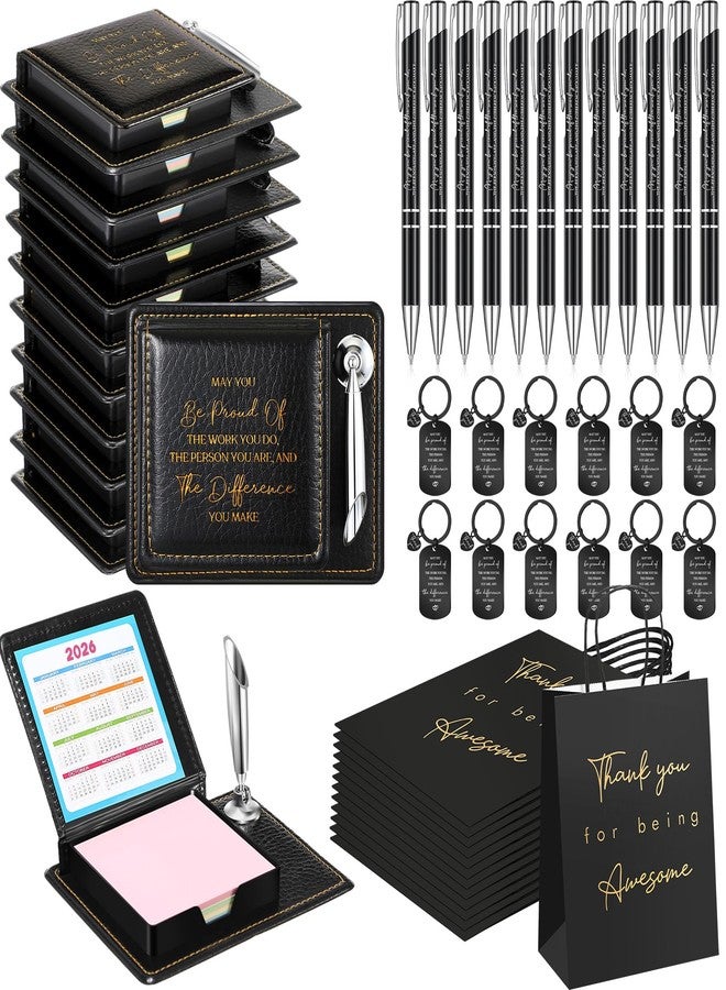 Resurhang 12 Set Employee Appreciation Gifts Bulk Inspirational Gifts Team Gift Bag PU Leather Notepad Holder with Pen Holder Team Keychain Ballpoint Pen Bulk Gifts for Colleagues Employees(Proud) - Image 1