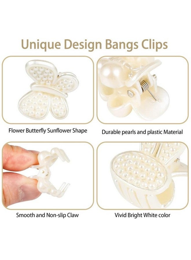 FAMEZA 12PCS Mini Pearl Hair Claw Clips, Flower Butterfly Sunflower Sweet Bangs Clips, White Decorative Hair Accessories, for Women Girls Wedding, 12 Styles - Image 2