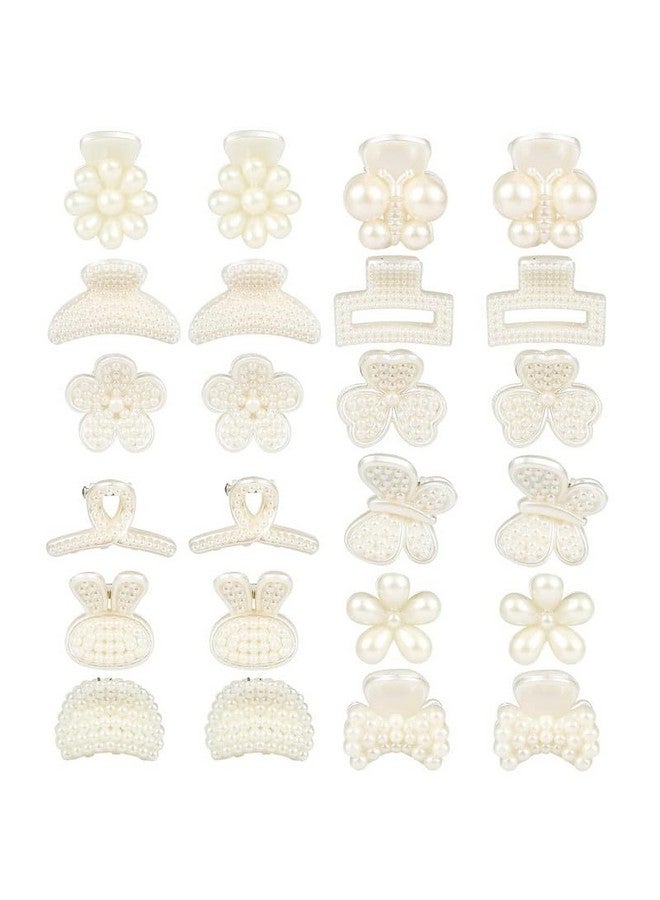 FAMEZA 12PCS Mini Pearl Hair Claw Clips, Flower Butterfly Sunflower Sweet Bangs Clips, White Decorative Hair Accessories, for Women Girls Wedding, 12 Styles - Image 1