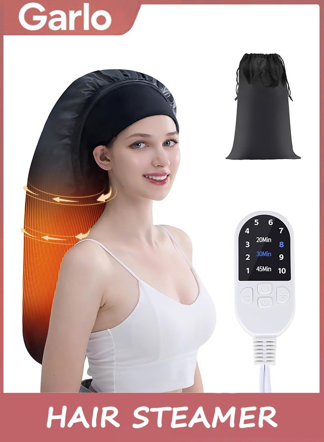Garlo Hair Steamer for Deep Conditioning, Electric Heat Spa Cap with 10-Level Temperature Control 3 Time Settings for Natural Hairs, Portable Thermal Steam Cap, Hair Drying Hoods for Home Use - Image 1