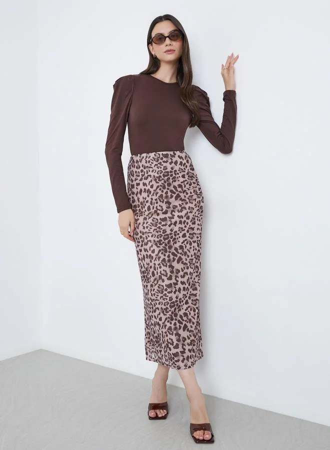 تايك تو Take Two Women's Leopard Print Bodycon Maxi Skirt