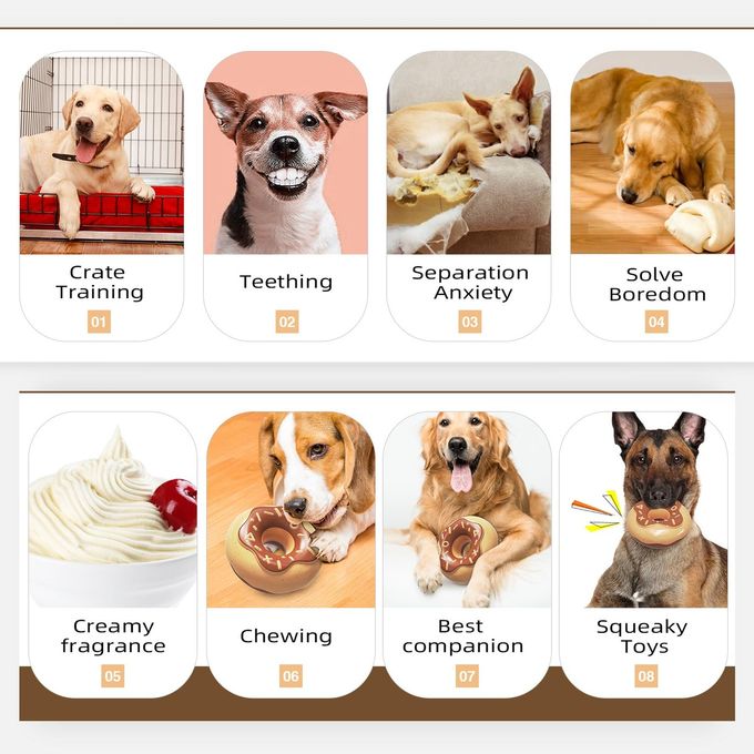 rayihni Dog Chew Toys For Aggressive Chewers, Indestructible Tough Squeaky Mental Stimulation Teeth Grinding Interactive Dog Chew Toys For Small/Medium/Large Dog Breeds, Creamy Scent Donut Brown - Image 2