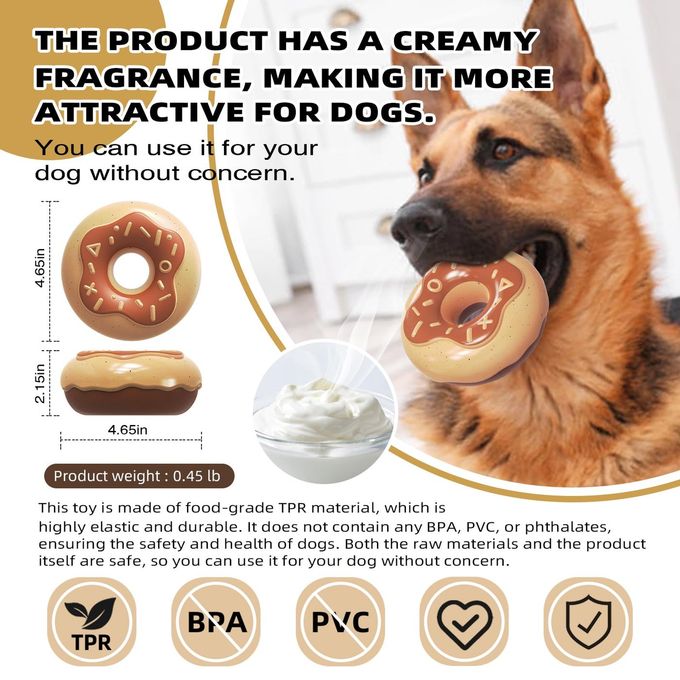 rayihni Dog Chew Toys For Aggressive Chewers, Indestructible Tough Squeaky Mental Stimulation Teeth Grinding Interactive Dog Chew Toys For Small/Medium/Large Dog Breeds, Creamy Scent Donut Brown - Image 3