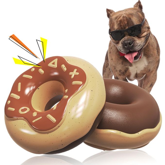 rayihni Dog Chew Toys For Aggressive Chewers, Indestructible Tough Squeaky Mental Stimulation Teeth Grinding Interactive Dog Chew Toys For Small/Medium/Large Dog Breeds, Creamy Scent Donut Brown - Image 4
