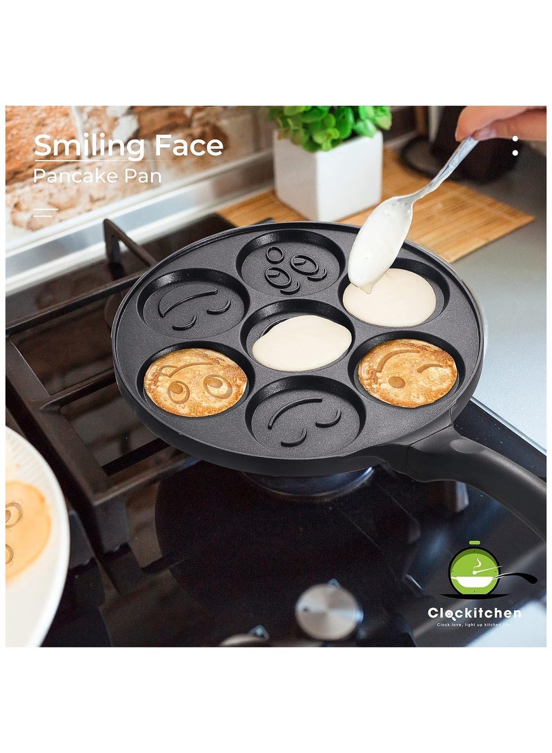 Nonstick Pancake Pan, Smiley Face Pancake Frying Pan, 7 Holes Mini Pancake Breakfast Crepe Maker for Kids  - Image 3