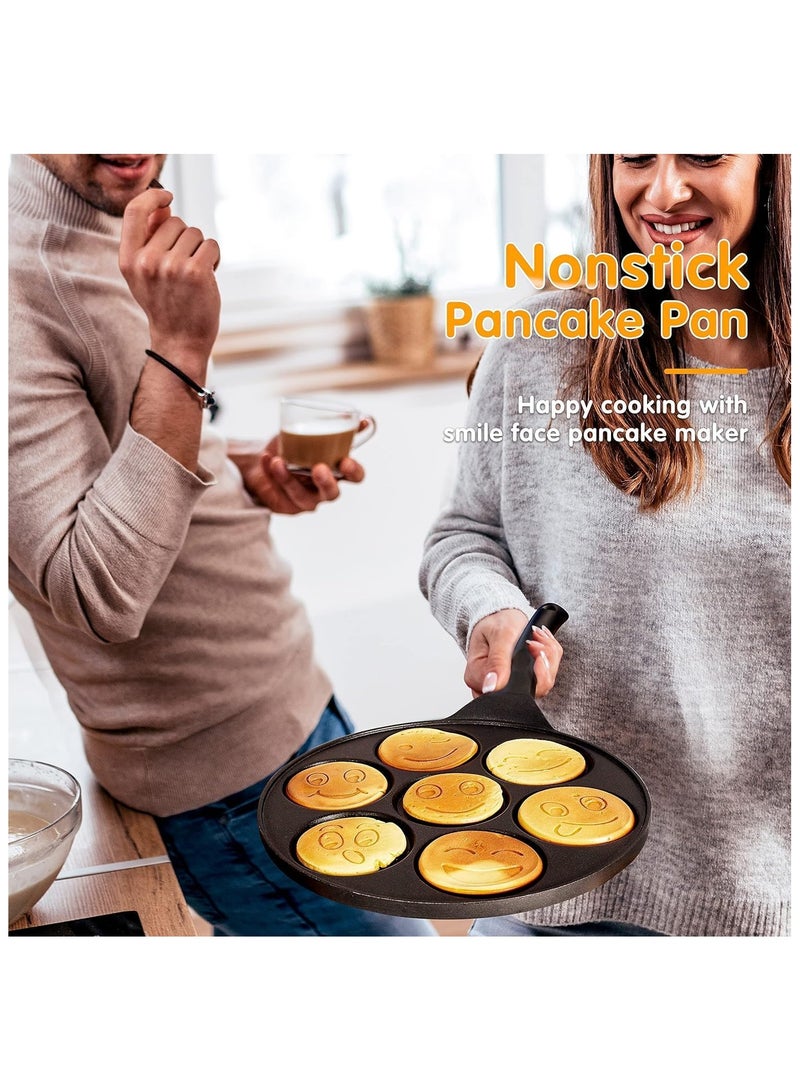 Nonstick Pancake Pan, Smiley Face Pancake Frying Pan, 7 Holes Mini Pancake Breakfast Crepe Maker for Kids  - Image 4