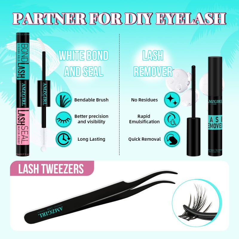 AMZGIRL LASH Fairy Eyelash Clusters DIY 144Pcs Lash Extension Kit Natural Lashes Clusters Kit with Lash White Bond and Seal,Lash Remover and Tweezers for Anime Cluster Eyelash Extensions Kit(Holiday-C-8-18mm) - Image 4