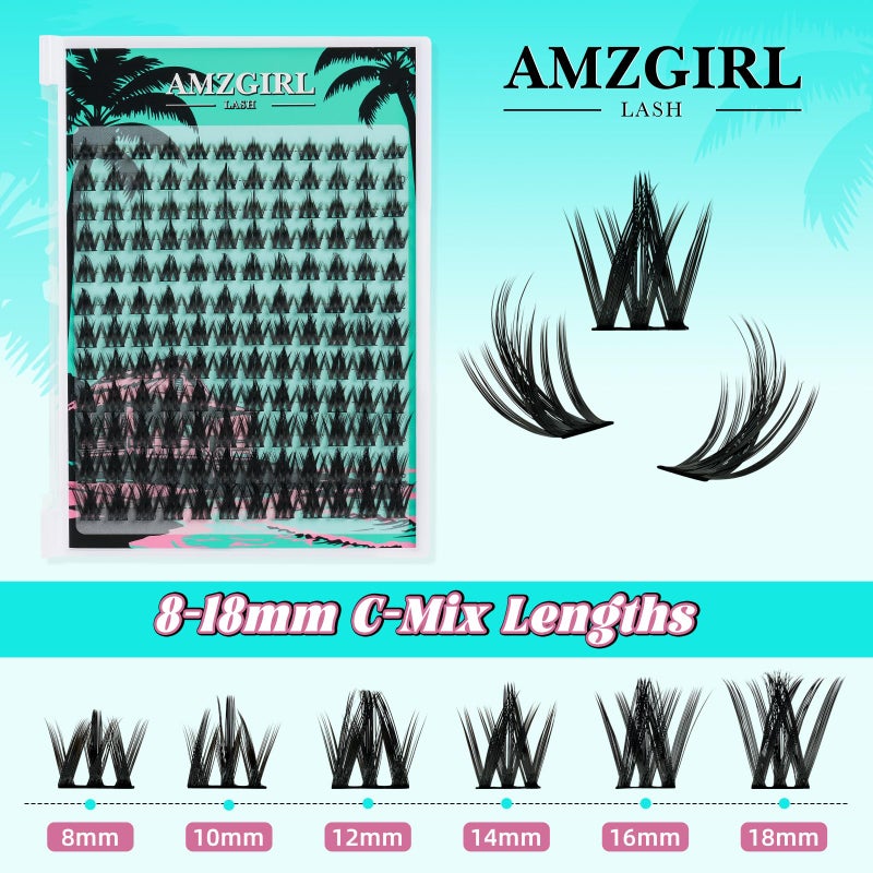 AMZGIRL LASH Fairy Eyelash Clusters DIY 144Pcs Lash Extension Kit Natural Lashes Clusters Kit with Lash White Bond and Seal,Lash Remover and Tweezers for Anime Cluster Eyelash Extensions Kit(Holiday-C-8-18mm) - Image 3