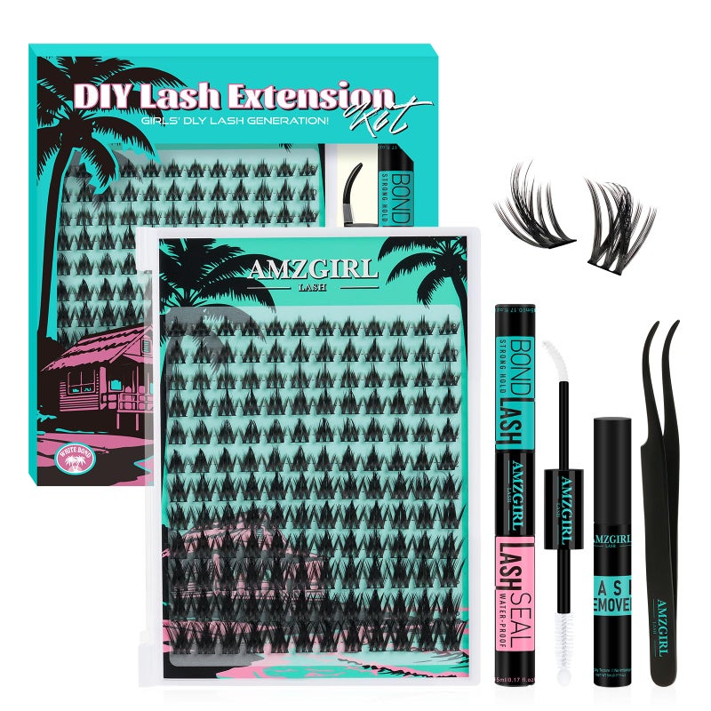 AMZGIRL LASH Fairy Eyelash Clusters DIY 144Pcs Lash Extension Kit Natural Lashes Clusters Kit with Lash White Bond and Seal,Lash Remover and Tweezers for Anime Cluster Eyelash Extensions Kit(Holiday-C-8-18mm) - Image 1