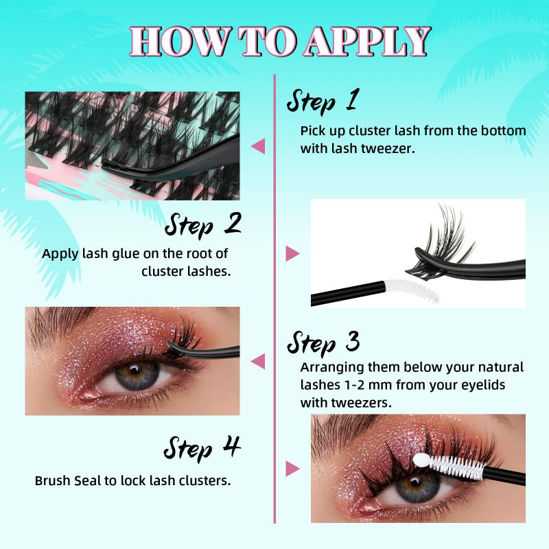 AMZGIRL LASH Fairy Eyelash Clusters DIY 144Pcs Lash Extension Kit Natural Lashes Clusters Kit with Lash White Bond and Seal,Lash Remover and Tweezers for Anime Cluster Eyelash Extensions Kit(Holiday-C-8-18mm) - Image 5