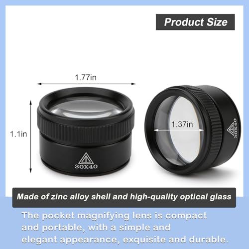 Rongon 30X Portable Pocket Reading Magnifier Optics Loupes Mini Desk Magnifier Loop Microscope Magnifying Glass Lens for Jeweler Stamps Maps Antiques Magazines Electronics (30X 40MM) - Image 2