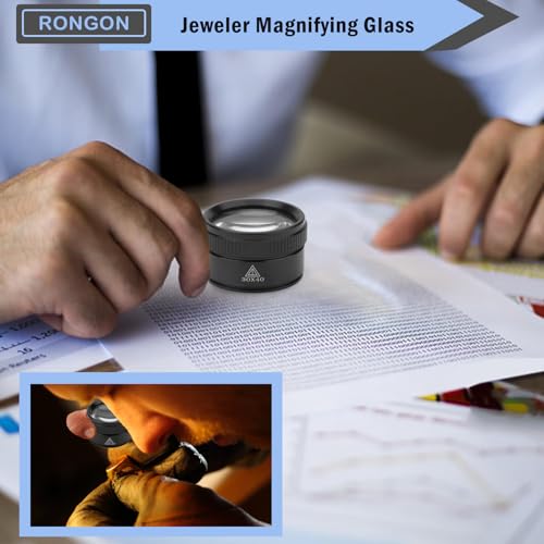 Rongon 30X Portable Pocket Reading Magnifier Optics Loupes Mini Desk Magnifier Loop Microscope Magnifying Glass Lens for Jeweler Stamps Maps Antiques Magazines Electronics (30X 40MM) - Image 4
