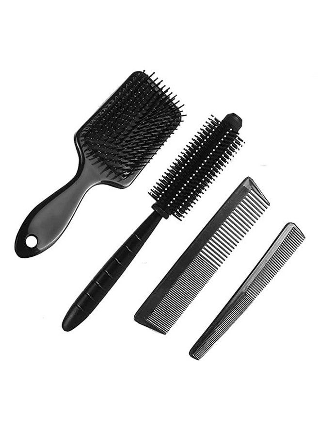 GITGRNTH Professional 4-Piece Hair Brush and Comb Set - Includes Paddle Brush, Round Styling Brush, Fine Tooth Comb, and Wide Tooth Comb - Detangling, Smoothing & Styling for All Hair Types - Ideal for Home & Salon Use (4 Pieces [Paddle + Round + Small + Big]) - Image 1