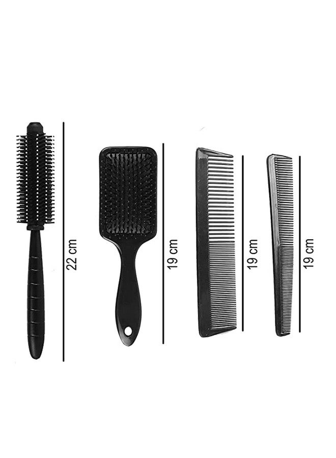 GITGRNTH Professional 4-Piece Hair Brush and Comb Set - Includes Paddle Brush, Round Styling Brush, Fine Tooth Comb, and Wide Tooth Comb - Detangling, Smoothing & Styling for All Hair Types - Ideal for Home & Salon Use (4 Pieces [Paddle + Round + Small + Big]) - Image 2