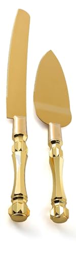 Homi styles Gold Elegant Cake Knife and Server Set Cake Server and Knife Set of 2 with 420 Stainless Steel Plated Thick Blades Cake Cutting Set for Wedding Birthdays Anniversaries and Parties