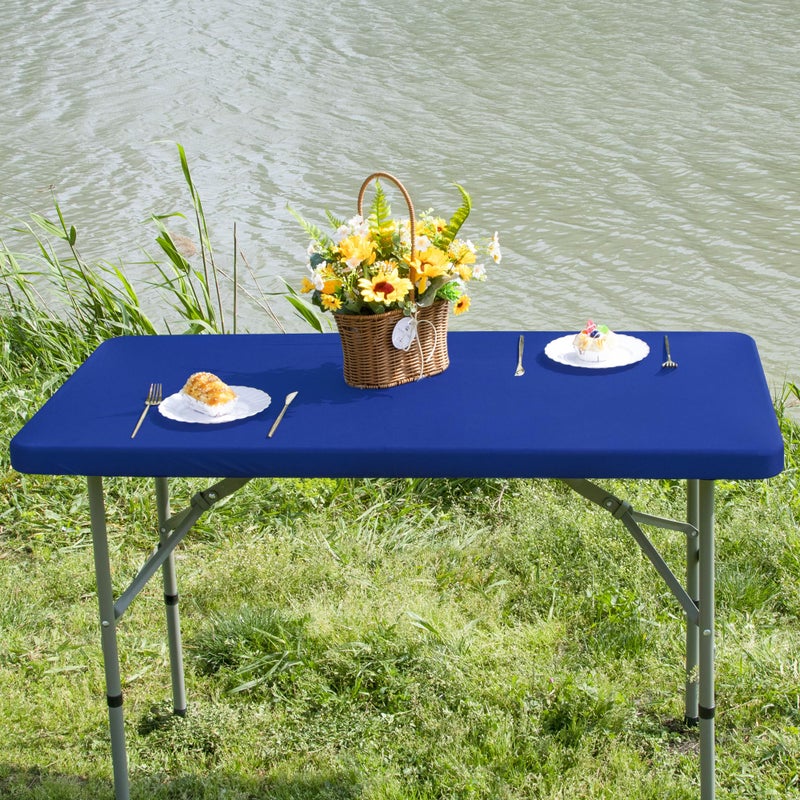 Nacuci Rectangle 4ft Fitted Table Cover Elastic Tablecloth 4ft Stretch Spandex Table Top Cover for Dining Kitchen Home Party Blue 23X48 Inch - Image 1