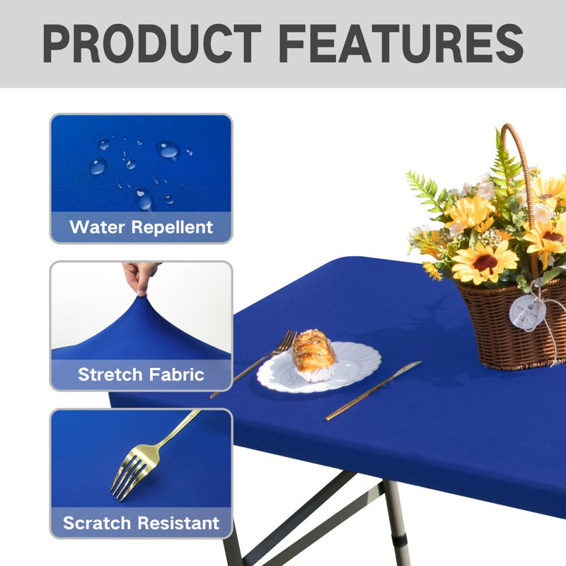 Nacuci Rectangle 4ft Fitted Table Cover Elastic Tablecloth 4ft Stretch Spandex Table Top Cover for Dining Kitchen Home Party Blue 23X48 Inch - Image 3