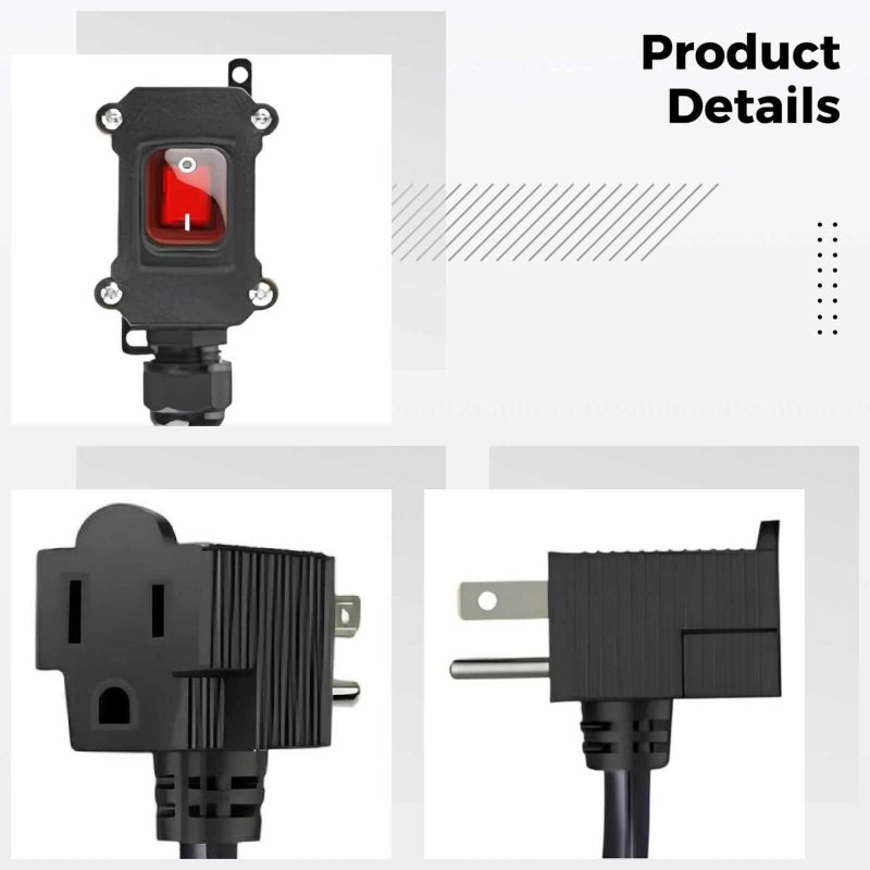 حبل تمديد مقاوم للماء مع مفتاح 3 أقدام 1 متر 20 أمبير 125 فولت زر صخري LED أحمر قشرة مقاومة للحريق Pa66 - Image 3