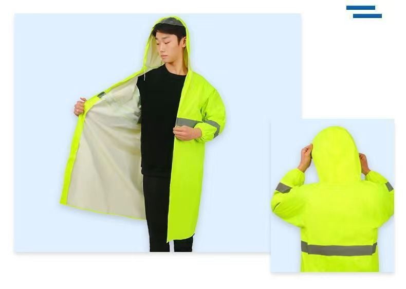 Generic Long Raincoat for Men, Full-Body, Stormproof, Security Duty, Property Maintenance, Outdoor, One-Piece, Thickened, Reflective, Waterproof Rainwear Fluorescent green single layer long windbreaker