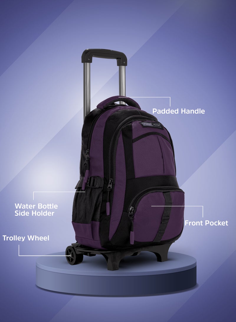 بارا جون حقيبة ظهر بعجلات للجنسين مع حزام قابل للتعديل للمدرسة والجامعة والمكتب والعمل والسفر - بنفسجي  بوصة - Image 3