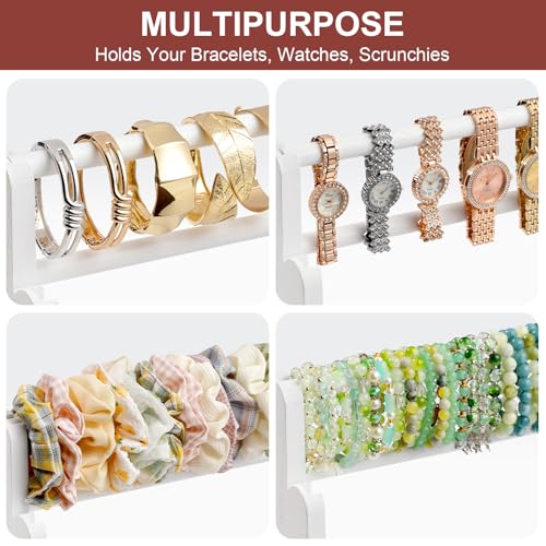 Emfogo Bracelet Holder 4 Tier Bracelet Organizer Storage for Bracelets Bangles Watch Scrunchies Rustic Wood Jewelry Organizer Display for Home Vendors Craft Shows and StoreWhite - Image 3