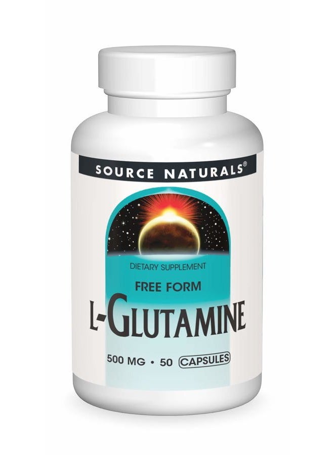 Source Naturals L-Glutamine, Free Form Amino Acid That Supports Metabolic Energy*, 500mg - 50 Capsules - Image 1