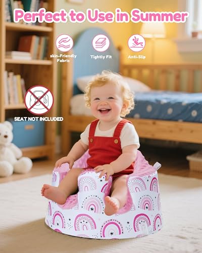 BOMOLOUR Seat Cover Compatible with Bumbo and Nuby Seat Removable Breathable Baby Floor Seat Cover for Boys and Girls Seat Not Included Pink Rainbow - Image 3