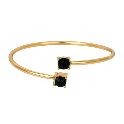 Estele 24 Kt Gold Plated Non-Precious Metal Brass Emerald Solitaire Twin Cuff Bracelet for Women - Image 1