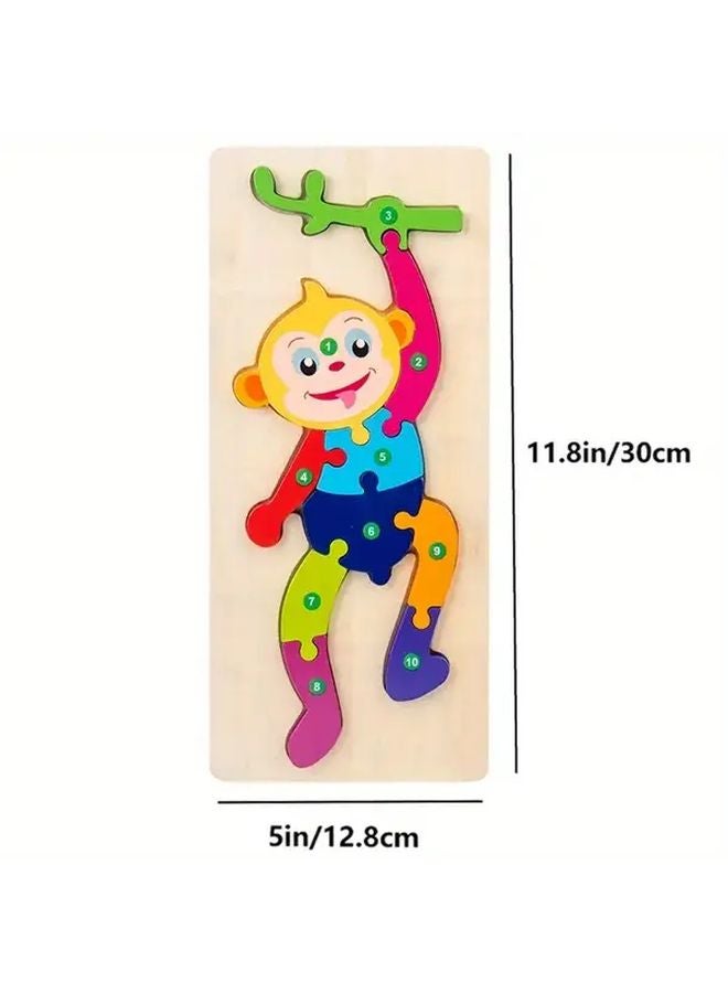 Wooden Animal Puzzles Monkey Dinosaur Giraffe Crocodile For Motor Skills Early Learning Toy - Image 1