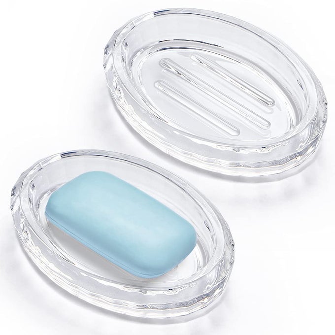 2PACK GLASS BAR SOAP DISH SPONGE HOLDER CASE DECORATIVE SOAP SAVER TRAY FOR SHOWER BATHTUB BATHROOM SINK KITCHEN SINK OVAL