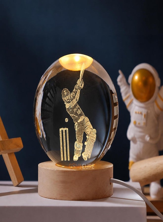 COVACURE 3D Virat Kohli Crystal Ball Night Lamp, Virat Kohli Crystal Ball Night Light with USB, LED Wooden Base Table Lamp for Bedroom Home Office Decoration Birthday Gift for Boys and Girls - Image 1
