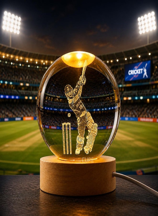 COVACURE 3D Virat Kohli Crystal Ball Night Lamp, Virat Kohli Crystal Ball Night Light with USB, LED Wooden Base Table Lamp for Bedroom Home Office Decoration Birthday Gift for Boys and Girls - Image 3