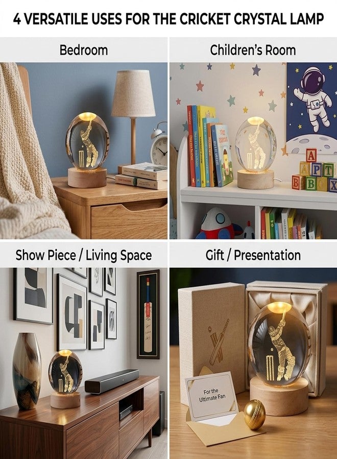 COVACURE 3D Virat Kohli Crystal Ball Night Lamp, Virat Kohli Crystal Ball Night Light with USB, LED Wooden Base Table Lamp for Bedroom Home Office Decoration Birthday Gift for Boys and Girls - Image 4