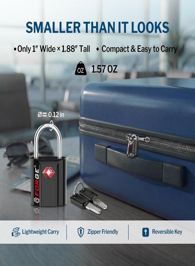 فورج أقفال أمتعة معتمدة من إدارة أمن النقل الأمريكية، أقفال سفر فائقة الأمان بمفتاح ذي غمازات وهيكل من سبائك الزنك، عبوة من قطعتين باللون الأسود، أقفال مفاتيح - Image 3