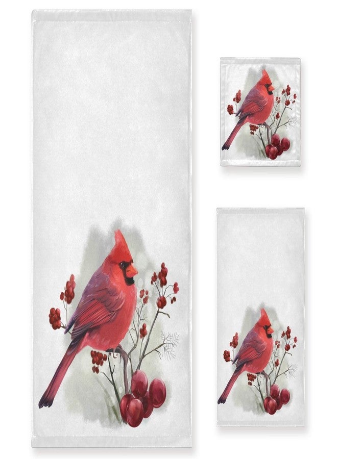 Naanle Beautiful Berry Branch Cardinal Christmas Soft Luxury Decorative 3 Pieces Towels Set, 1 Bath Towel+1 Hand Towel+1 Washcloth, Multipurpose for Bathroom, Hotel, Gym, Spa and Kitchen - Image 1