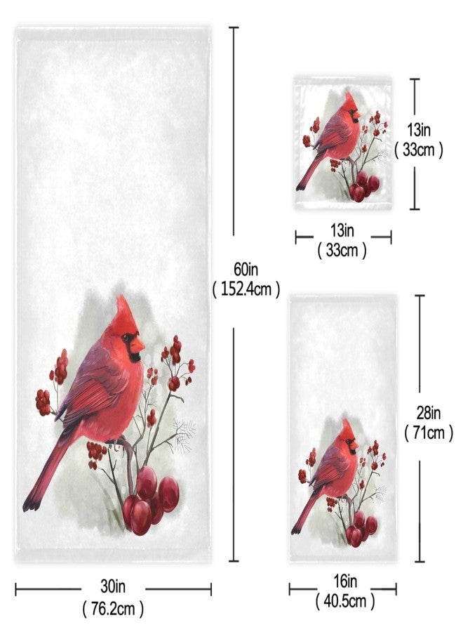 Naanle Beautiful Berry Branch Cardinal Christmas Soft Luxury Decorative 3 Pieces Towels Set, 1 Bath Towel+1 Hand Towel+1 Washcloth, Multipurpose for Bathroom, Hotel, Gym, Spa and Kitchen - Image 3