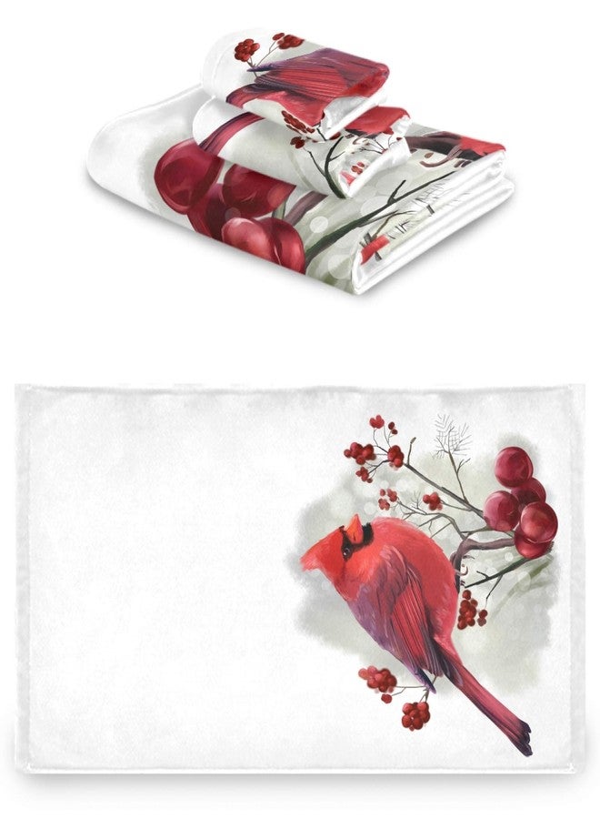 Naanle Beautiful Berry Branch Cardinal Christmas Soft Luxury Decorative 3 Pieces Towels Set, 1 Bath Towel+1 Hand Towel+1 Washcloth, Multipurpose for Bathroom, Hotel, Gym, Spa and Kitchen - Image 2