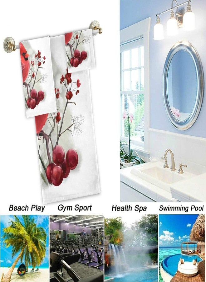 Naanle Beautiful Berry Branch Cardinal Christmas Soft Luxury Decorative 3 Pieces Towels Set, 1 Bath Towel+1 Hand Towel+1 Washcloth, Multipurpose for Bathroom, Hotel, Gym, Spa and Kitchen - Image 4