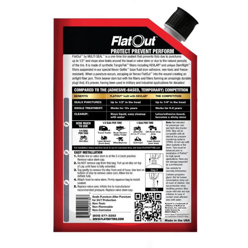 مانع تسرب الإطارات متعدد الأغراض للطرق الوعرة من FlatOut - يمنع ويصلح الإطارات المثقوبة - يسد التسريبات - يحتوي على كيفلر - مانع تسرب الإطارات بدون أنبوب - كيس 32 أونصة - عبوة من 1 - Image 2